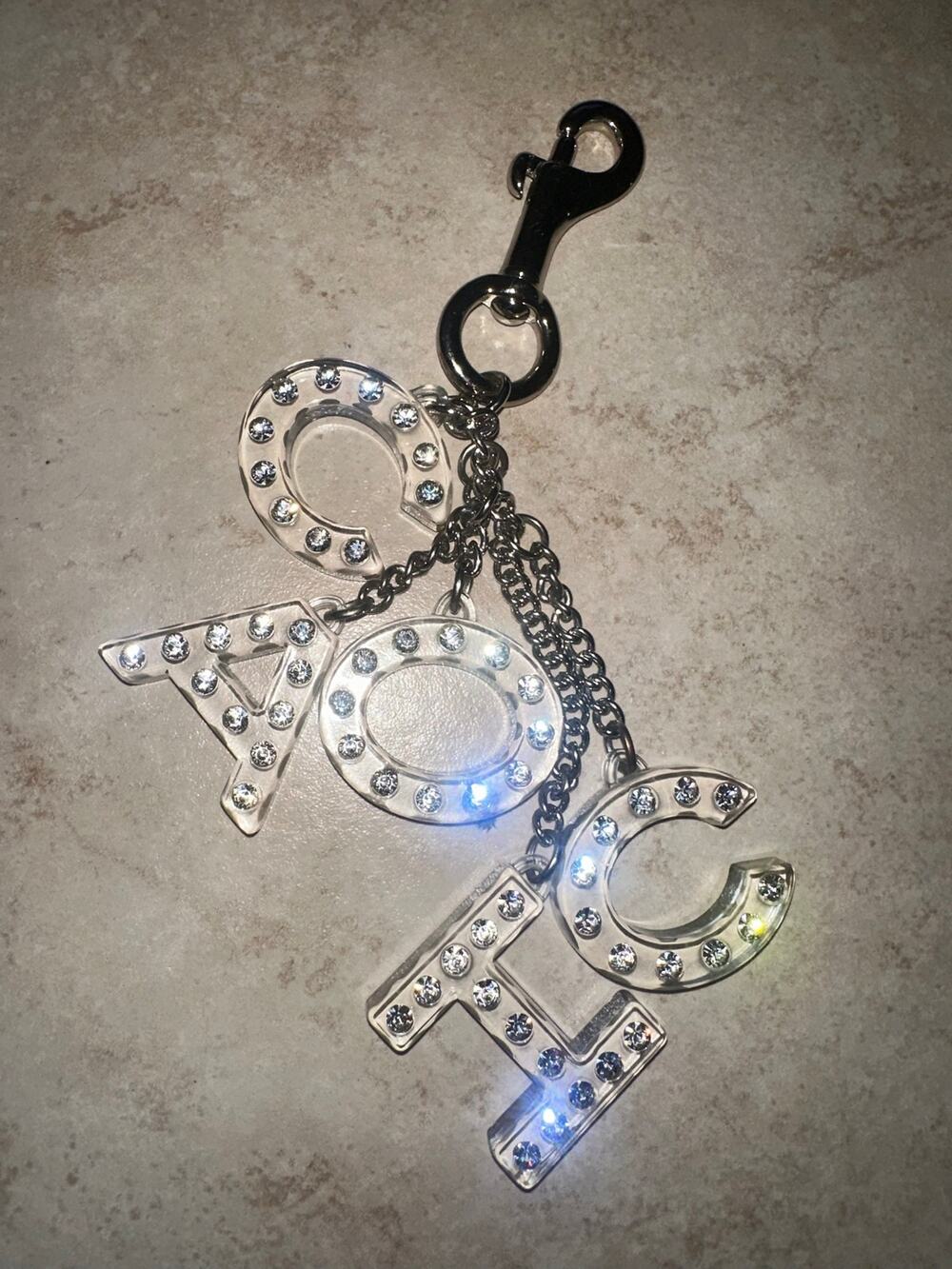Coach Rhinestone COACH Letter Keychain Bag Charm Clear Crystal Silver Tone